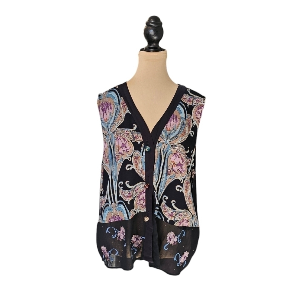 Carole Little Vintage Art Design Tank With Large Beads Sz M